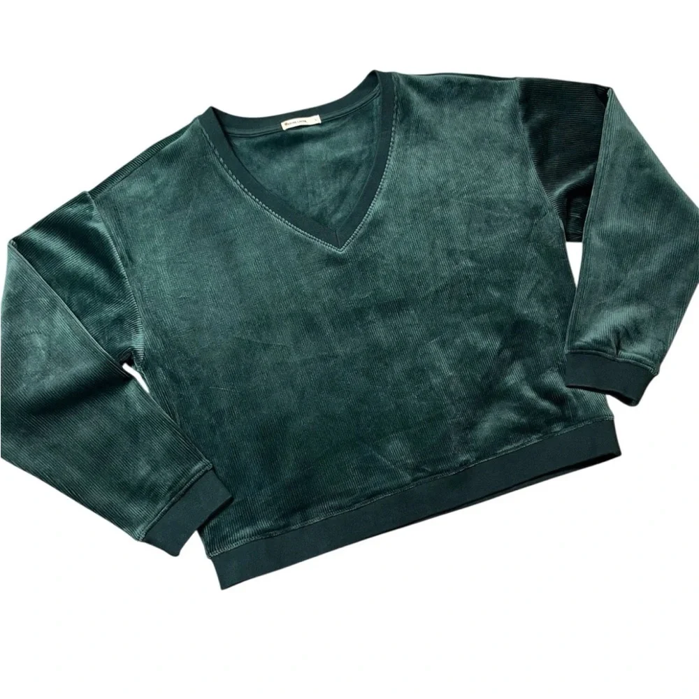 Marine Layer Cord Velour V Neck Sweatshirt Green Gables Size Large